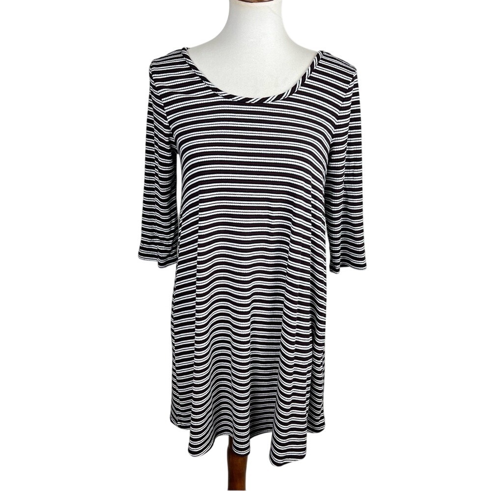 RD Style Women's Striped Tunic‎ Dress 3/4 Sleeve Casual Black White